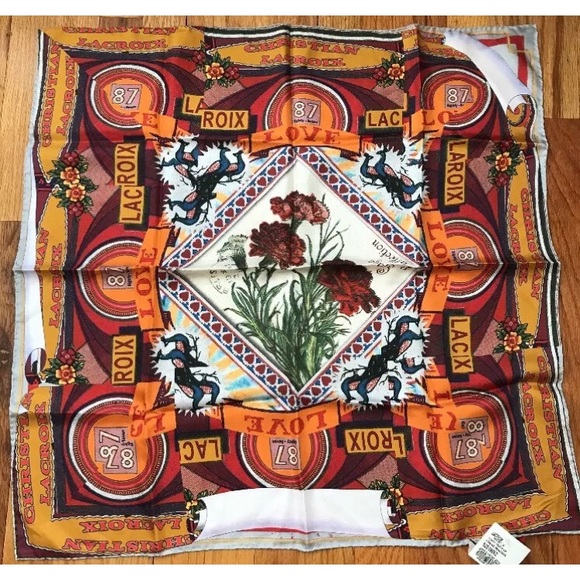 CHRISTIAN LACROIX printed silk scarf 87 carnations floral mom - Picture 1 of 5